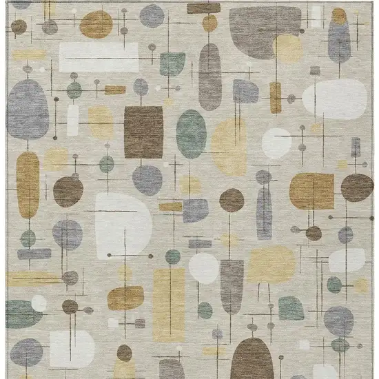 Beige Brown And Gray Geometric Washable Indoor Outdoor Area Rug Photo 3