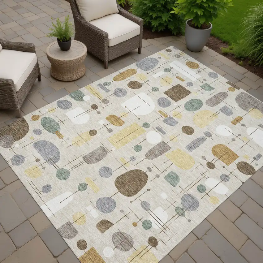 Beige Brown And Gray Geometric Washable Indoor Outdoor Area Rug Photo 7