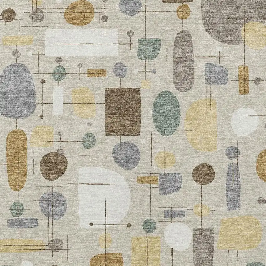 Beige Brown And Gray Geometric Washable Indoor Outdoor Area Rug Photo 2