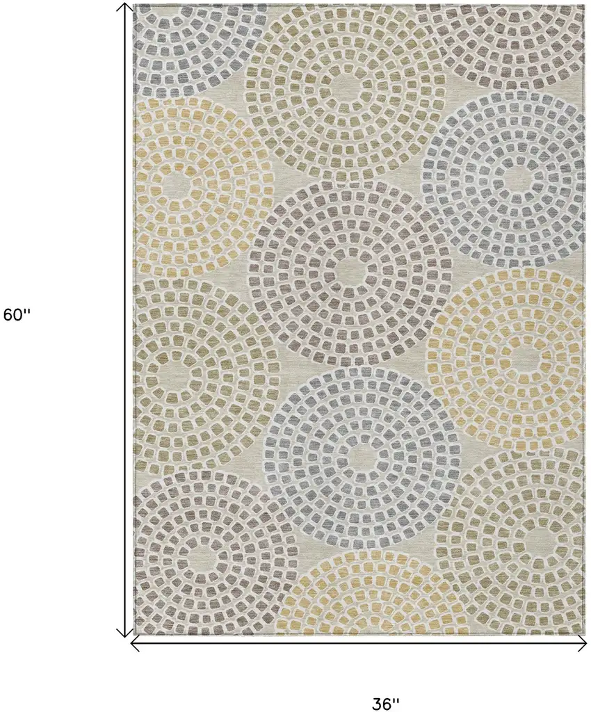 Beige Brown And Gray Geometric Washable Indoor Outdoor Area Rug Photo 3