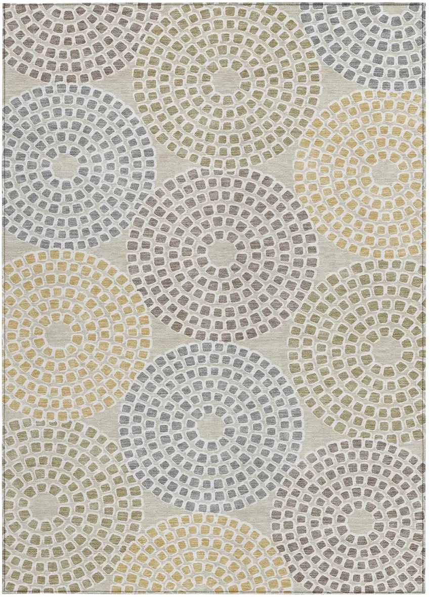 Beige Brown And Gray Geometric Washable Indoor Outdoor Area Rug Photo 8