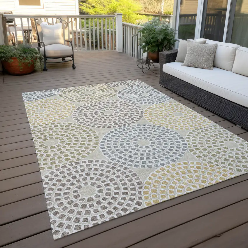 Beige Brown And Gray Geometric Washable Indoor Outdoor Area Rug Photo 9