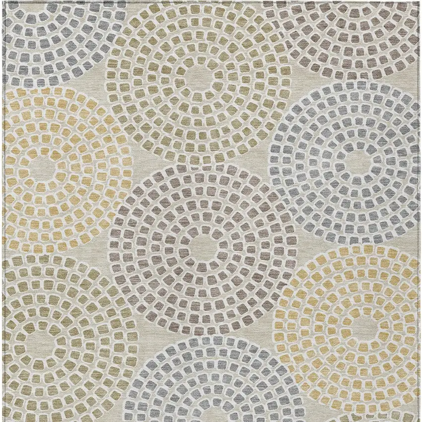 Beige Brown And Gray Geometric Washable Indoor Outdoor Area Rug Photo 8