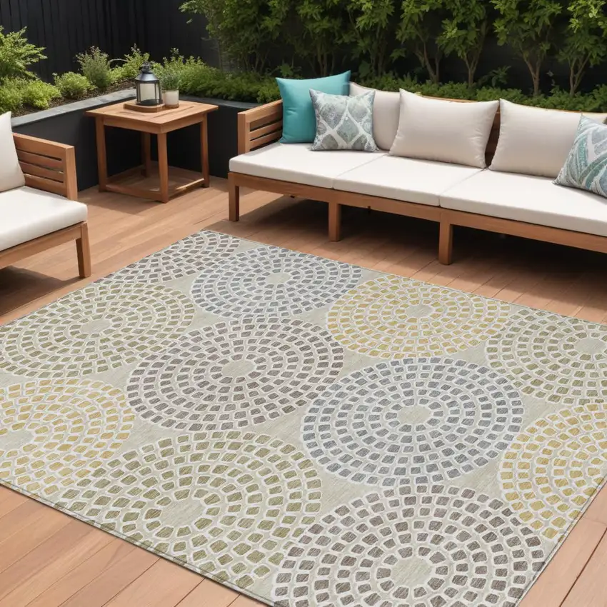 Beige Brown And Gray Geometric Washable Indoor Outdoor Area Rug Photo 1