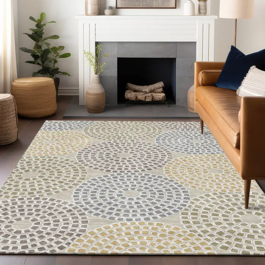 Beige Brown And Gray Geometric Washable Indoor Outdoor Area Rug Photo 9