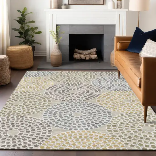 Beige Brown And Gray Geometric Washable Indoor Outdoor Area Rug Photo 9