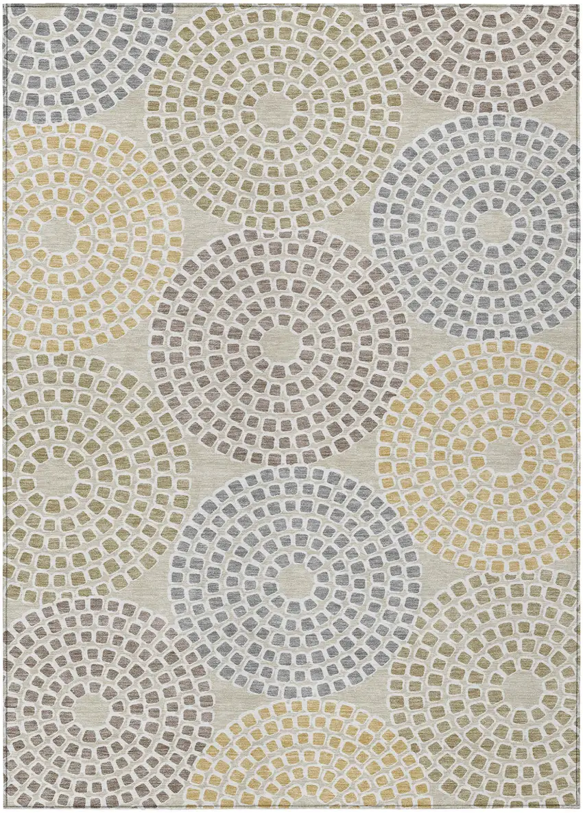 Beige Brown And Gray Geometric Washable Indoor Outdoor Area Rug Photo 2