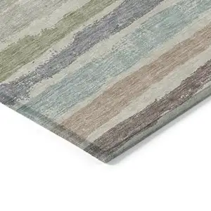 Photo of Beige Brown And Gray Striped Washable Indoor Outdoor Area Rug