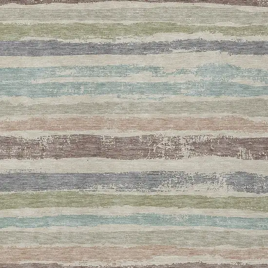 Beige Brown And Gray Striped Washable Indoor Outdoor Area Rug Photo 5