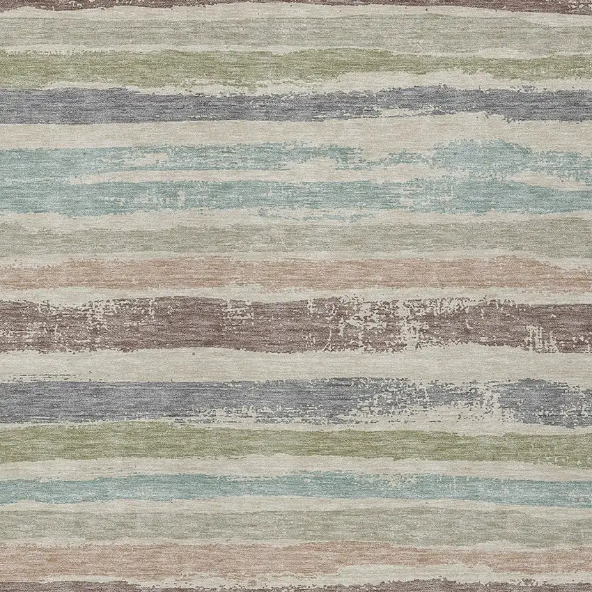 Beige Brown And Gray Striped Washable Indoor Outdoor Area Rug Photo 5