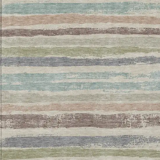 Beige Brown And Gray Striped Washable Indoor Outdoor Area Rug Photo 5
