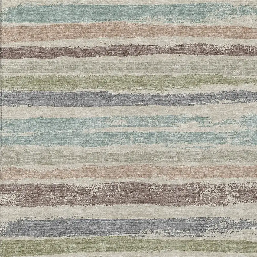 Beige Brown And Gray Striped Washable Indoor Outdoor Area Rug Photo 5