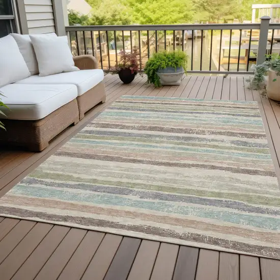 Beige Brown And Gray Striped Washable Indoor Outdoor Area Rug Photo 7