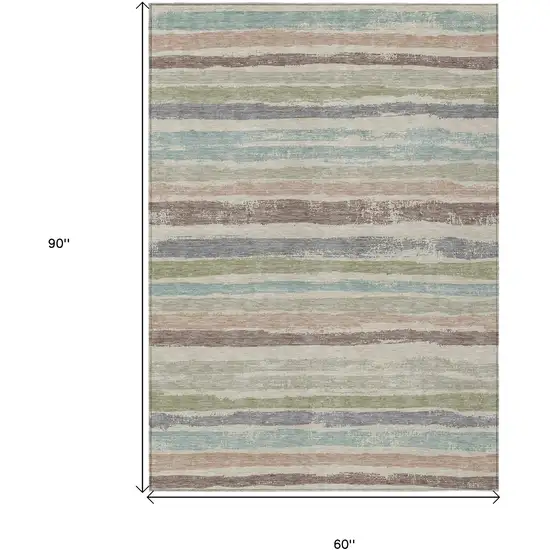 Beige Brown And Gray Striped Washable Indoor Outdoor Area Rug Photo 3