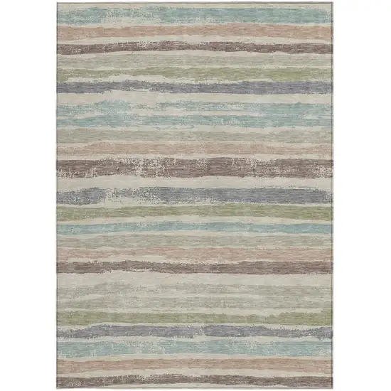 Beige Brown And Gray Striped Washable Indoor Outdoor Area Rug Photo 5