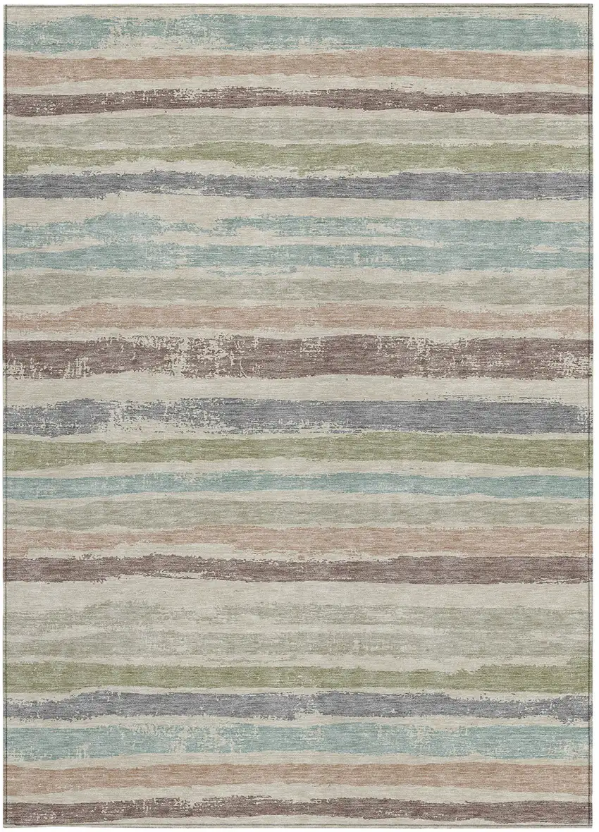 Beige Brown And Gray Striped Washable Indoor Outdoor Area Rug Photo 5