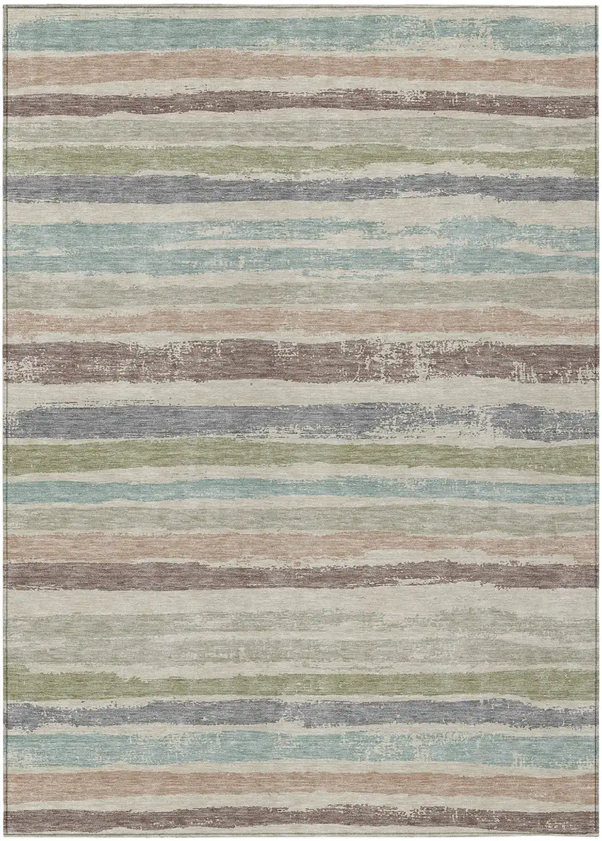 Beige Brown And Gray Striped Washable Indoor Outdoor Area Rug Photo 2