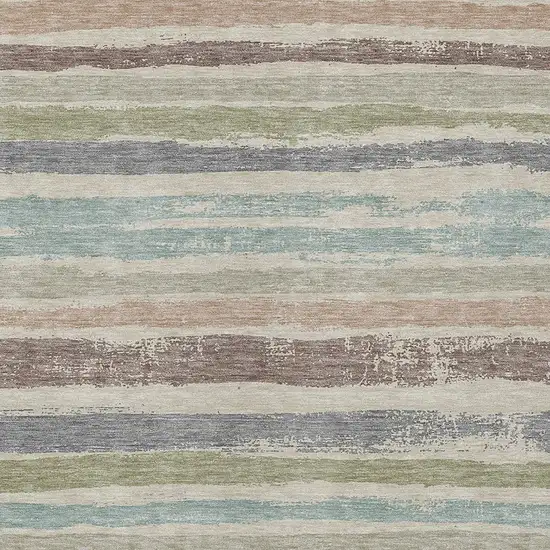 Beige Brown And Gray Striped Washable Indoor Outdoor Area Rug Photo 5