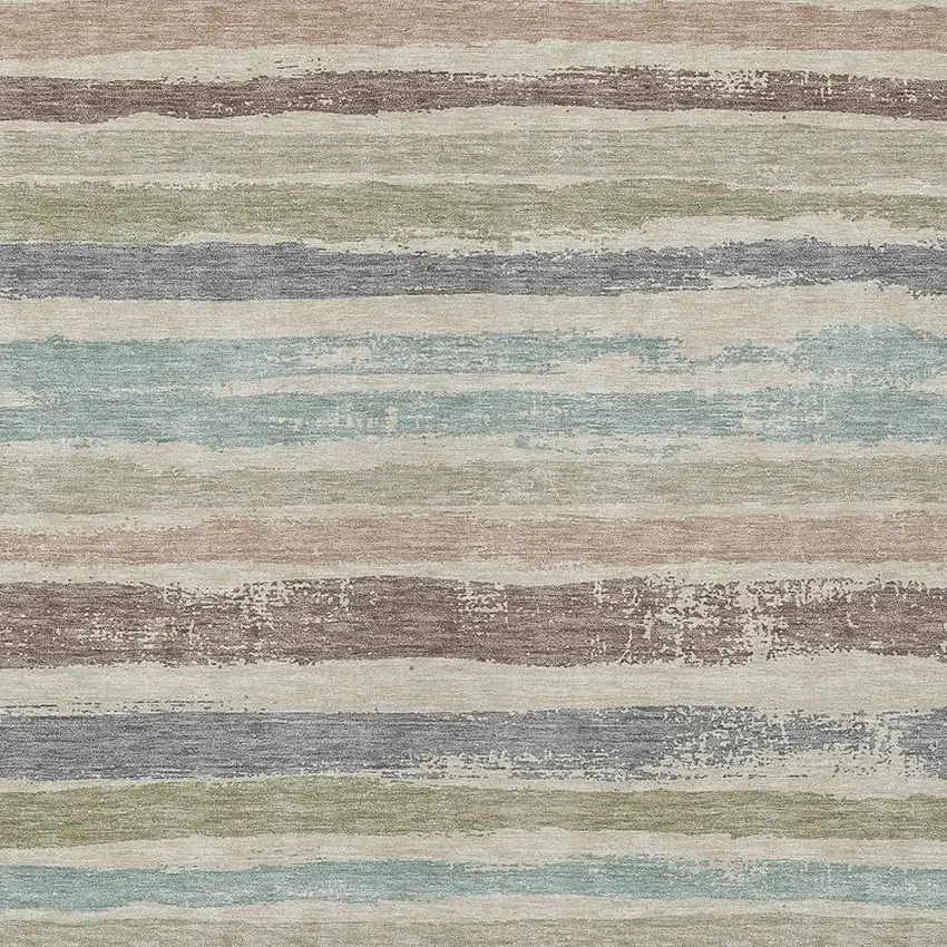 Beige Brown And Gray Striped Washable Indoor Outdoor Area Rug Photo 5