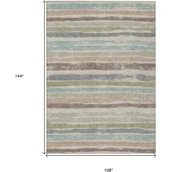 Beige Brown And Gray Striped Washable Indoor Outdoor Area Rug Photo 3