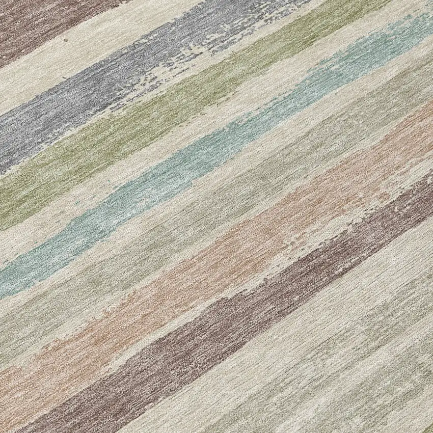 Beige Brown And Gray Striped Washable Indoor Outdoor Area Rug Photo 7