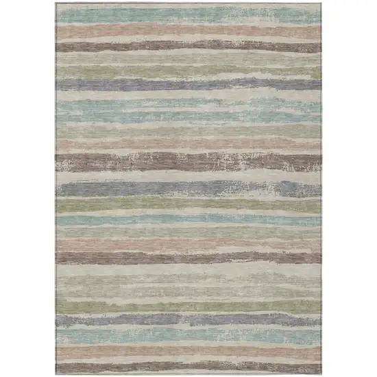 Beige Brown And Gray Striped Washable Indoor Outdoor Area Rug Photo 2