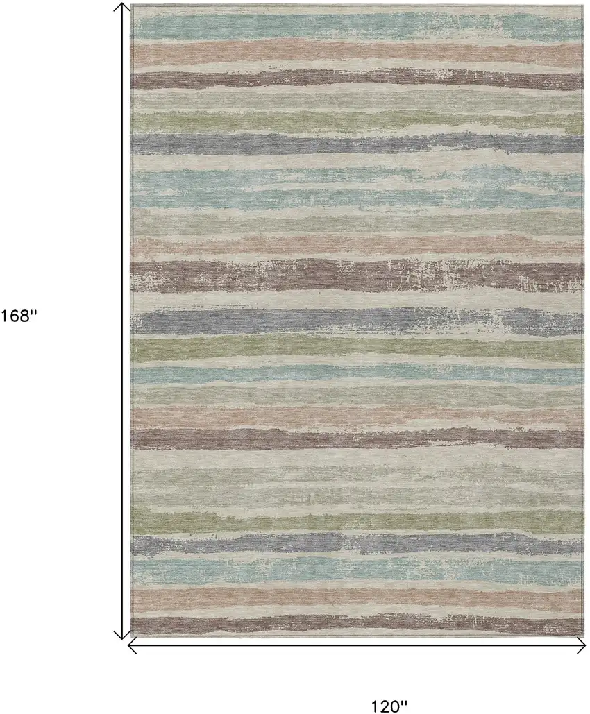 Beige Brown And Gray Striped Washable Indoor Outdoor Area Rug Photo 3