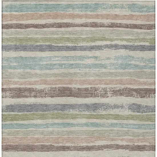 Beige Brown And Gray Striped Washable Indoor Outdoor Area Rug Photo 6