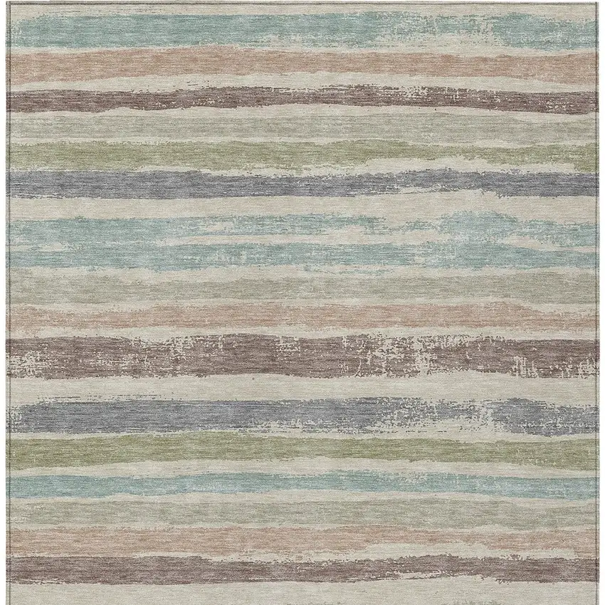 Beige Brown And Gray Striped Washable Indoor Outdoor Area Rug Photo 6