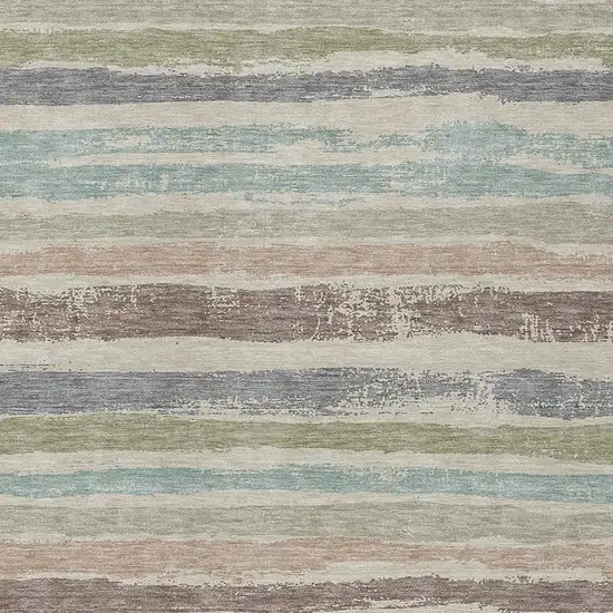 Beige Brown And Gray Striped Washable Indoor Outdoor Area Rug Photo 5