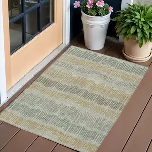 Photo of Beige Brown And Gray Striped Washable Indoor Outdoor Area Rug