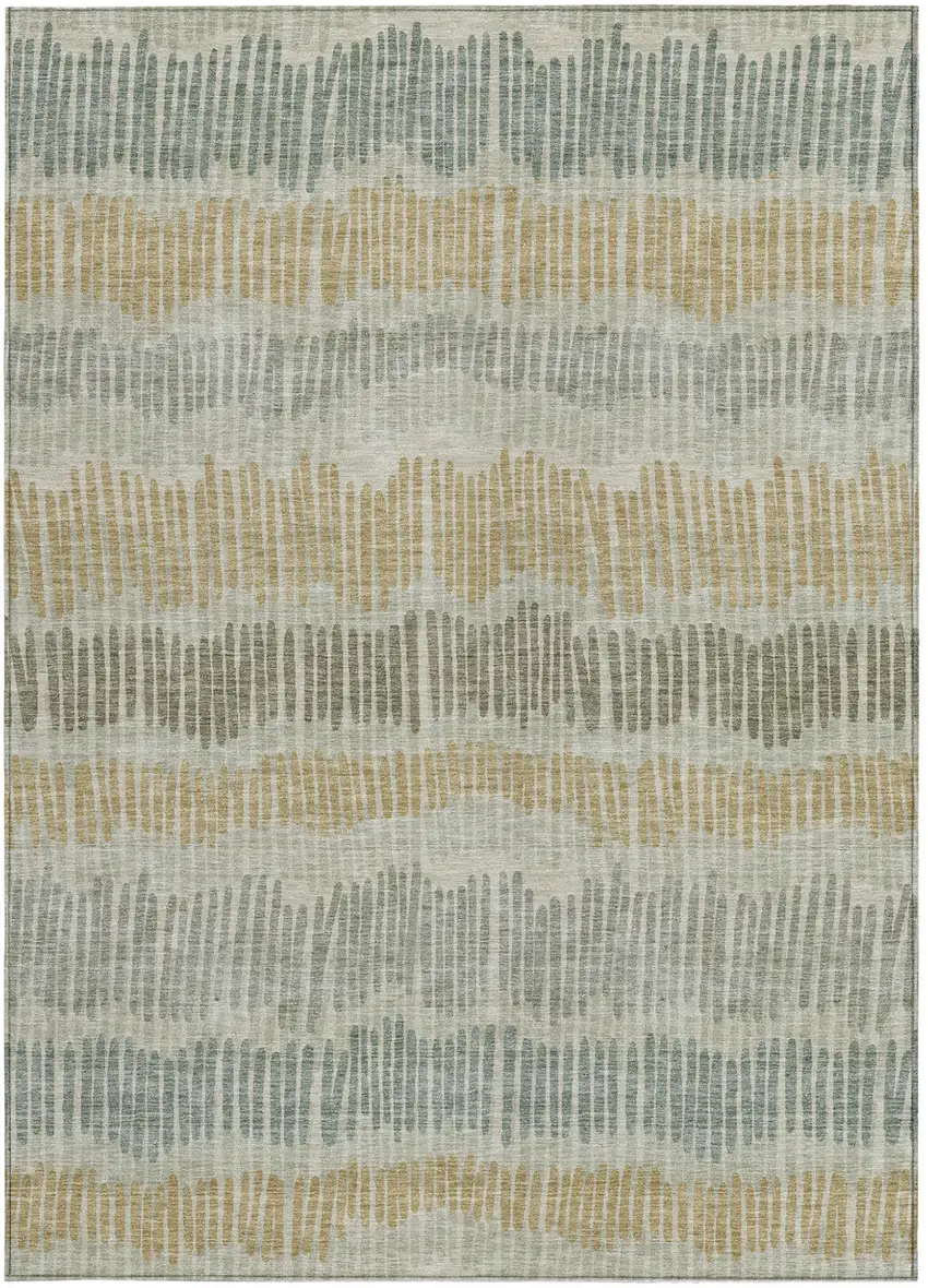 Beige Brown And Gray Striped Washable Indoor Outdoor Area Rug Photo 8
