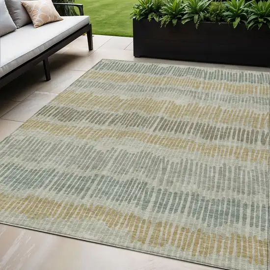 Beige Brown And Gray Striped Washable Indoor Outdoor Area Rug Photo 1