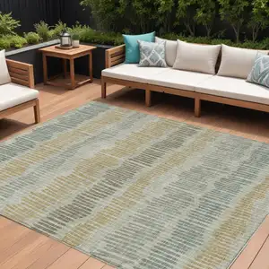Photo of Beige Brown And Gray Striped Washable Indoor Outdoor Area Rug