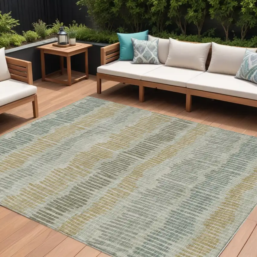 Beige Brown And Gray Striped Washable Indoor Outdoor Area Rug Photo 1