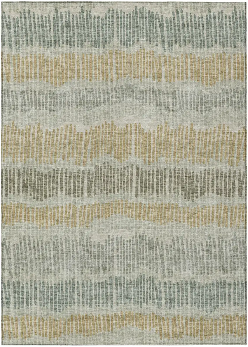 Beige Brown And Gray Striped Washable Indoor Outdoor Area Rug Photo 2