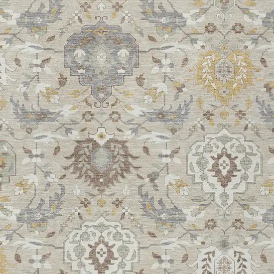 Beige Brown And Green Damask Washable Indoor Outdoor Area Rug Photo 7