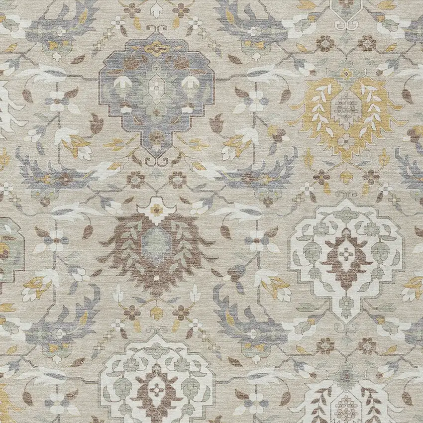 Beige Brown And Green Damask Washable Indoor Outdoor Area Rug Photo 7