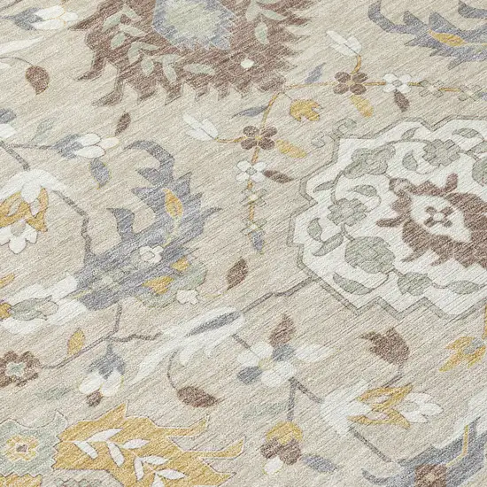 Beige Brown And Green Damask Washable Indoor Outdoor Area Rug Photo 6