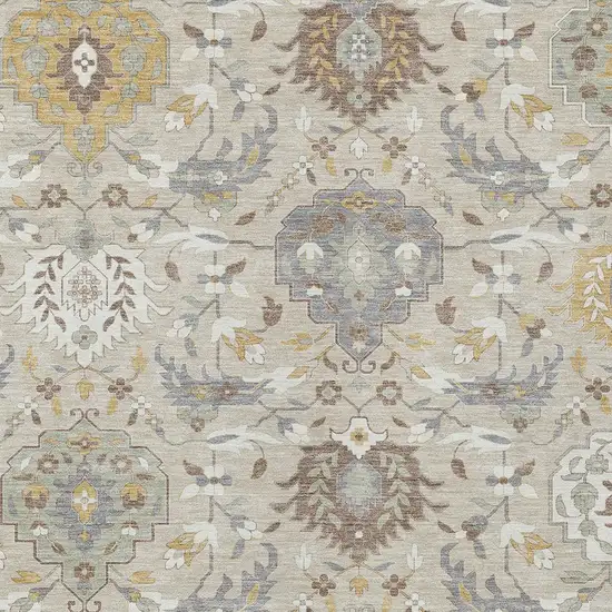 Beige Brown And Green Damask Washable Indoor Outdoor Area Rug Photo 7