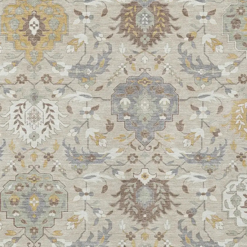 Beige Brown And Green Damask Washable Indoor Outdoor Area Rug Photo 7