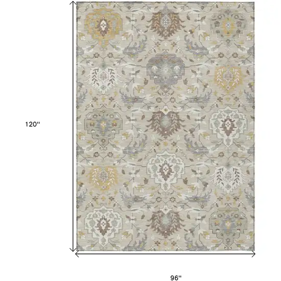 Beige Brown And Green Damask Washable Indoor Outdoor Area Rug Photo 3