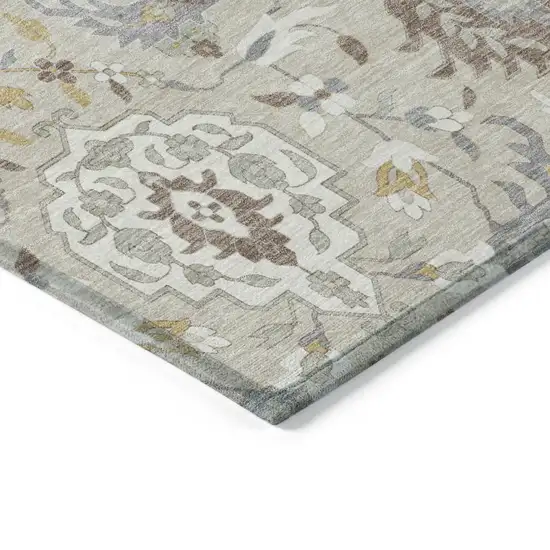Beige Brown And Green Damask Washable Indoor Outdoor Area Rug Photo 5