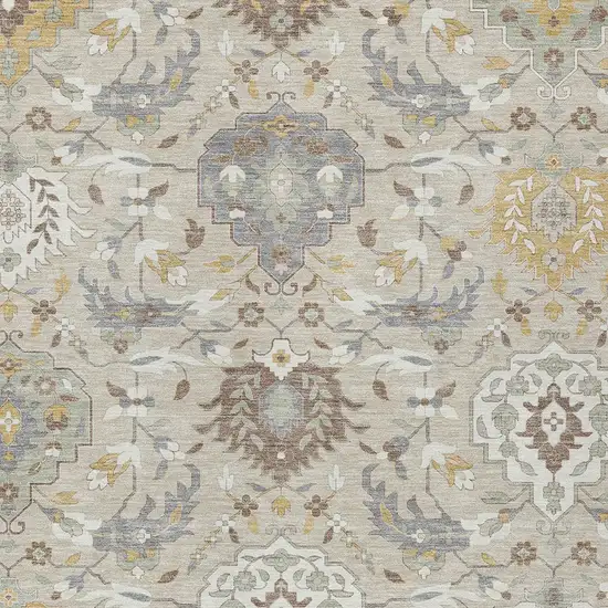 Beige Brown And Green Damask Washable Indoor Outdoor Area Rug Photo 7