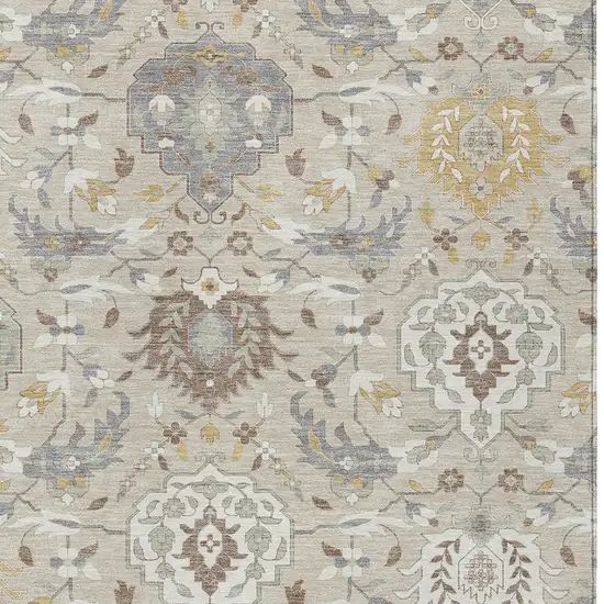 Beige Brown And Green Damask Washable Indoor Outdoor Area Rug Photo 7