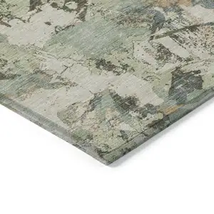 Photo of Beige Brown And Green Floral Washable Indoor Outdoor Area Rug