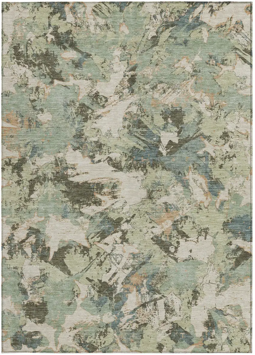 Beige Brown And Green Floral Washable Indoor Outdoor Area Rug Photo 8