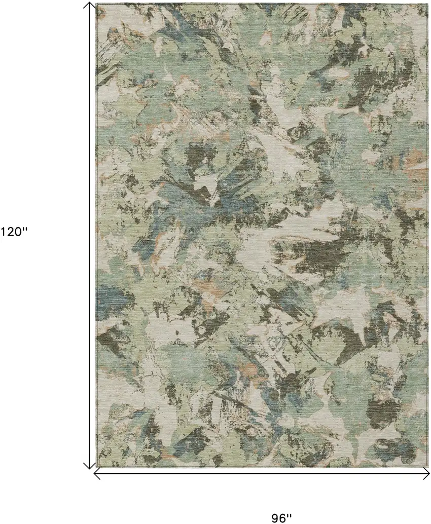 Beige Brown And Green Floral Washable Indoor Outdoor Area Rug Photo 3