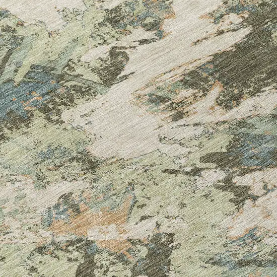 Beige Brown And Green Floral Washable Indoor Outdoor Area Rug Photo 6