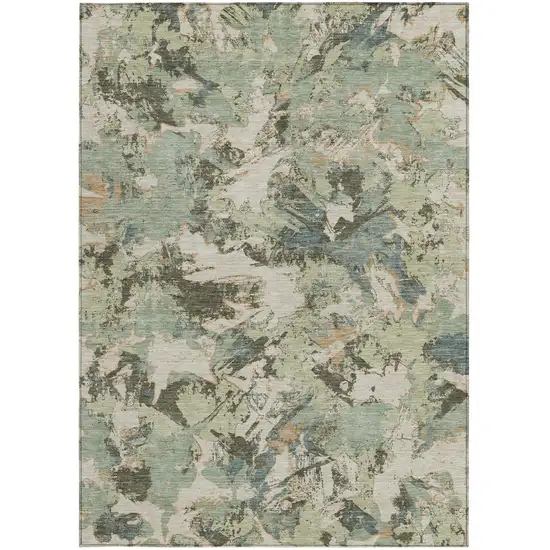 Beige Brown And Green Floral Washable Indoor Outdoor Area Rug Photo 7